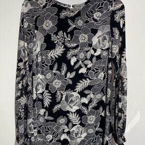Tommy Hilfiger Women's Black White Floral Long Sleeve A-Line Dress Size 6 NWT
